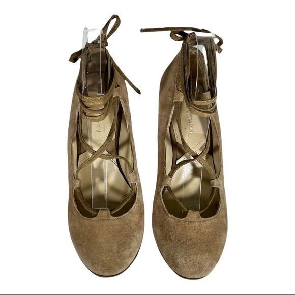 Adrienne Vittadini Smily Tan Ankle Wrap Heels - Picture 2 of 11